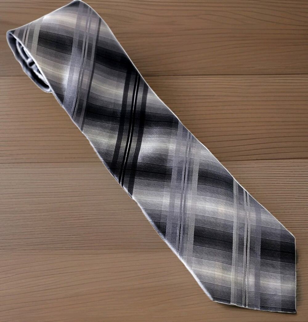 John Bartlett Statements Men’s NeckTie 100% Silk Grey Black Stripes 59" x 3.25"
